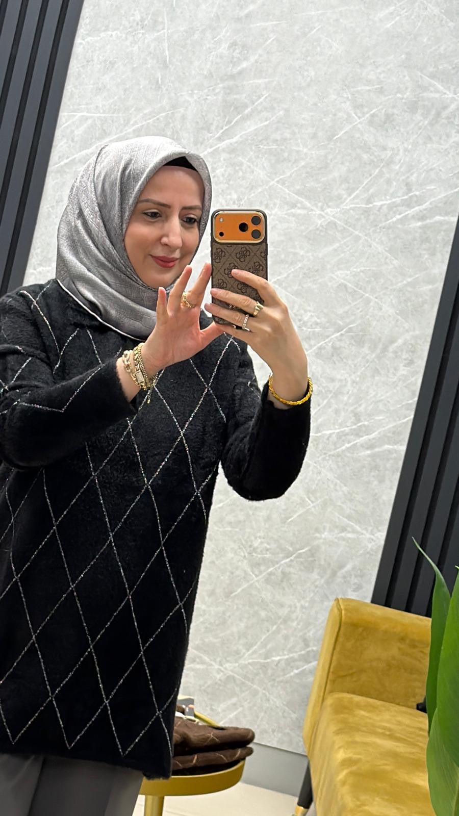 Nefise 150561 angora baklava desen gold düğmeli yakalı kazak