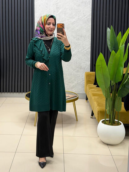 Tuğra Fırfırlı V yaka düğmeli spor ceket PLC12