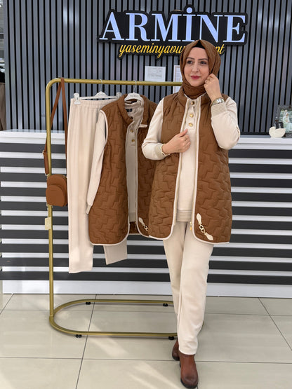 Pureva modal kapitone yelek 3lu takim  2474