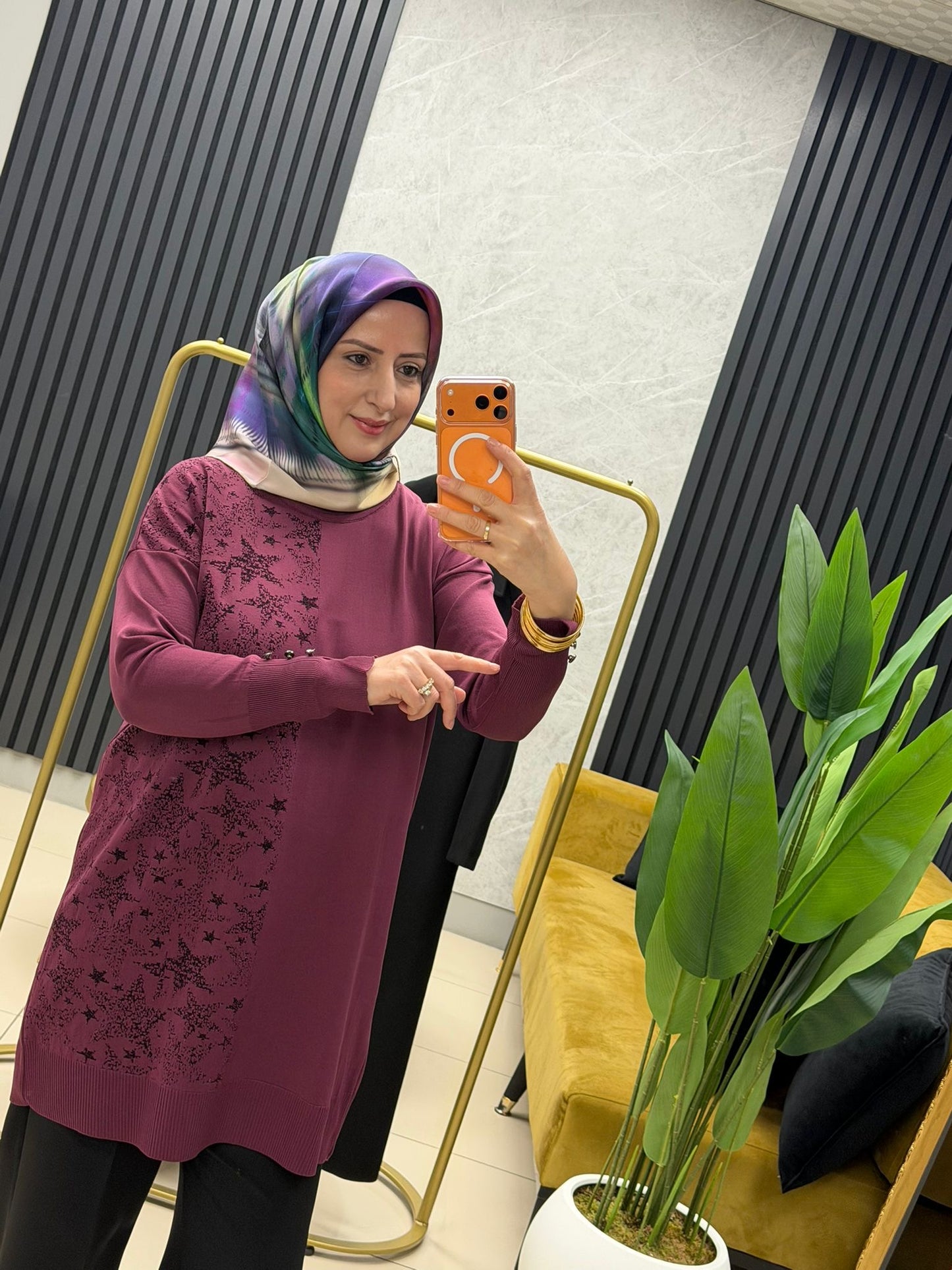 Soguk iplik merserize yıldızlı tunik