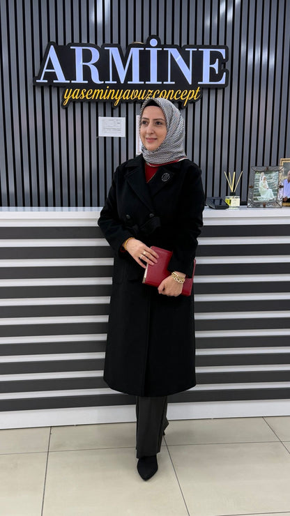 Armine Trend Kuşaklı Kaşe Manto 25KT737