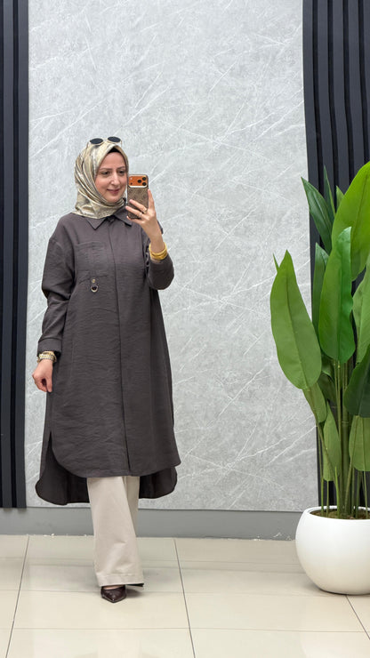 Armine Trend önü gizli düğmeli uzun tensel kupra tunik kod: ARM 419