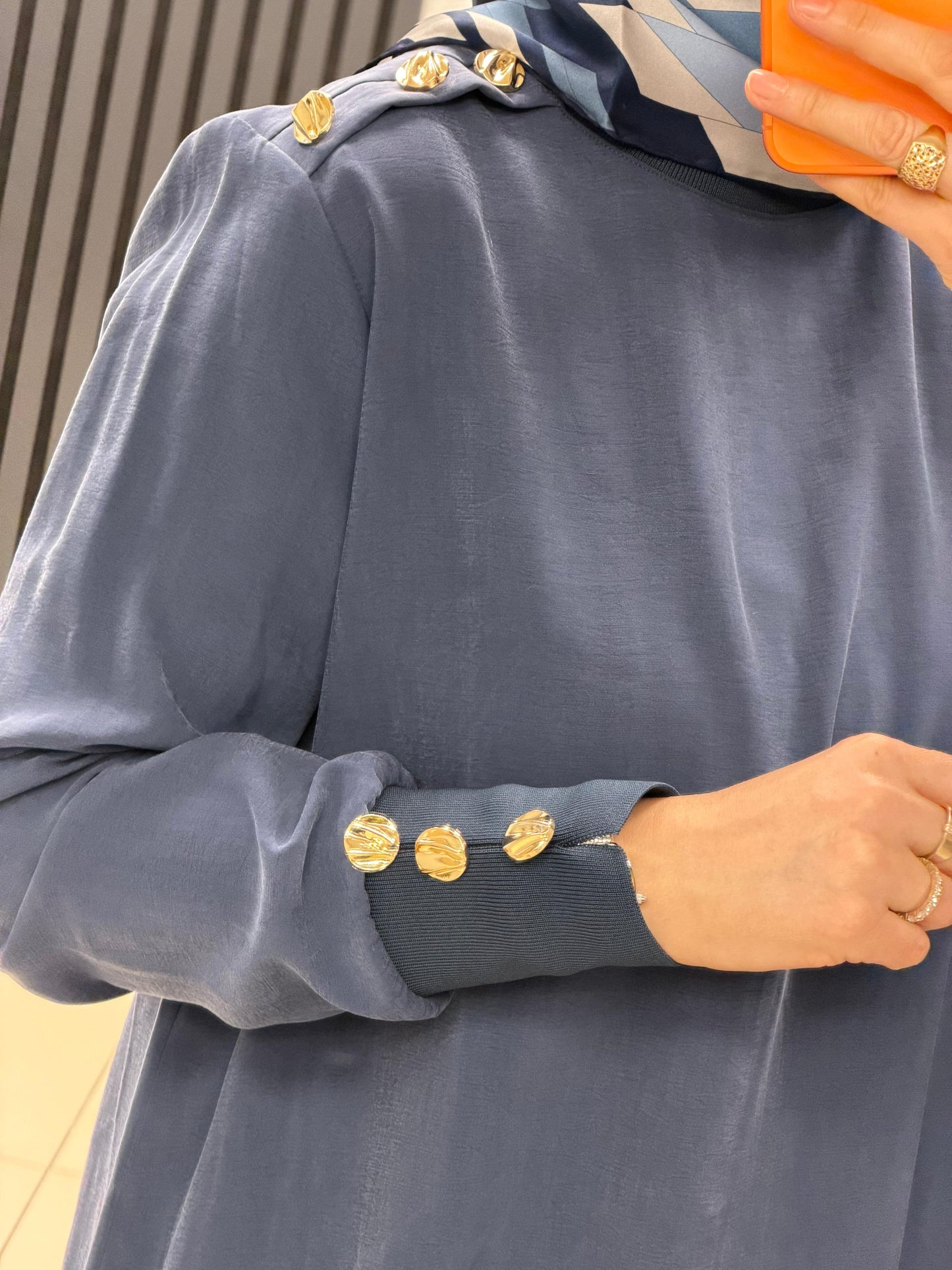 Noshe omzu gold düğmeli ribanali kupra tunik 4653