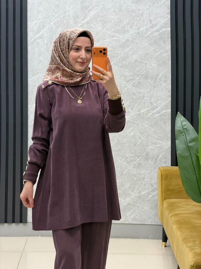 Noshe omzu gold düğmeli ribanali kupra tunik 4653