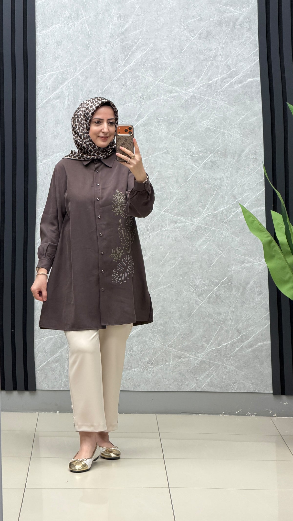 Kado Yaprak Desenli Gömlek - Tunik / Ürün Kodu : 268358