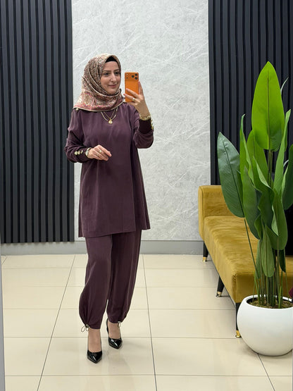 Noshe paçası lastikli ipek kupra pantolon 4640