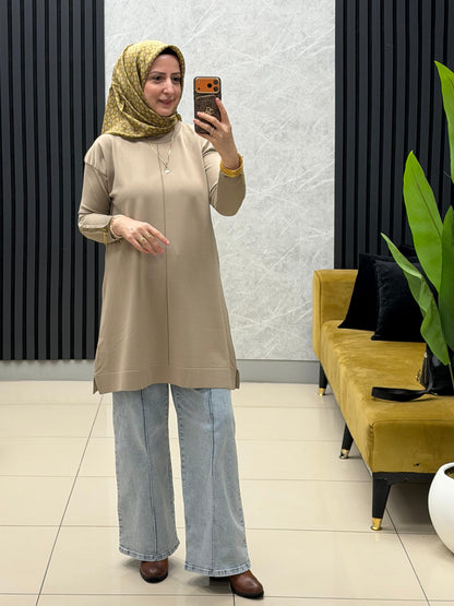 Tuğra Soğuk iplik merserize fermuarlı tunik