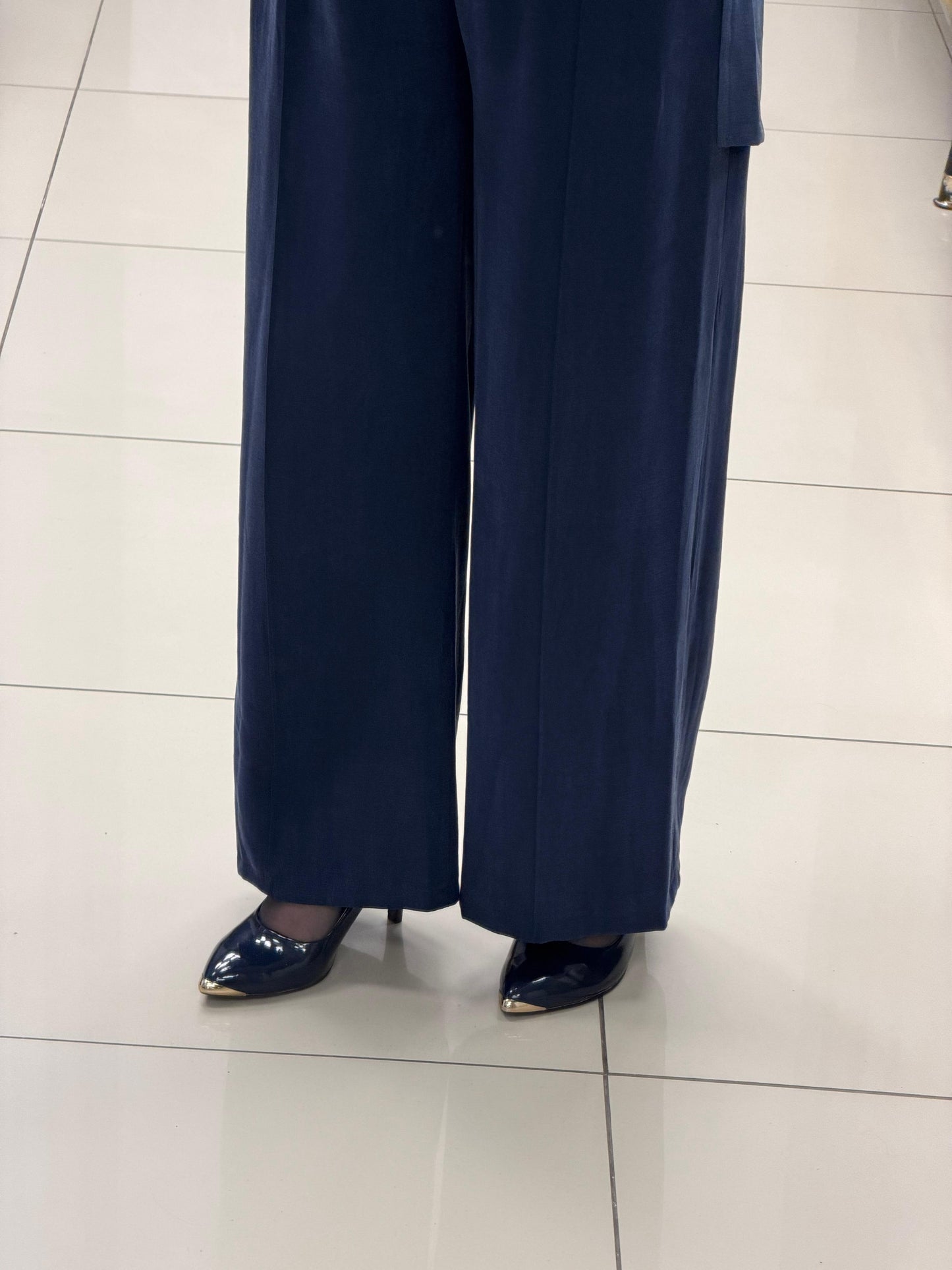 Noşhe İpek kupra bol paça pantolon beli lastikli Kod:4649