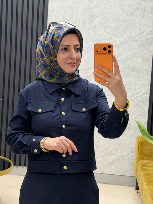 ARMİNE TREND LACİVERT GOLD DÜGMELİ ETEKLİ TAKIM 26YT683