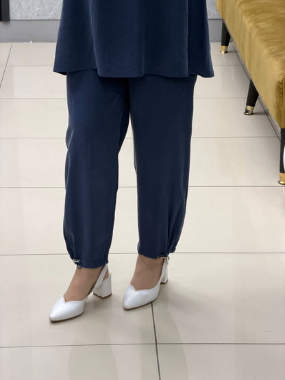 Noshe paçası lastikli ipek kupra pantolon 4640