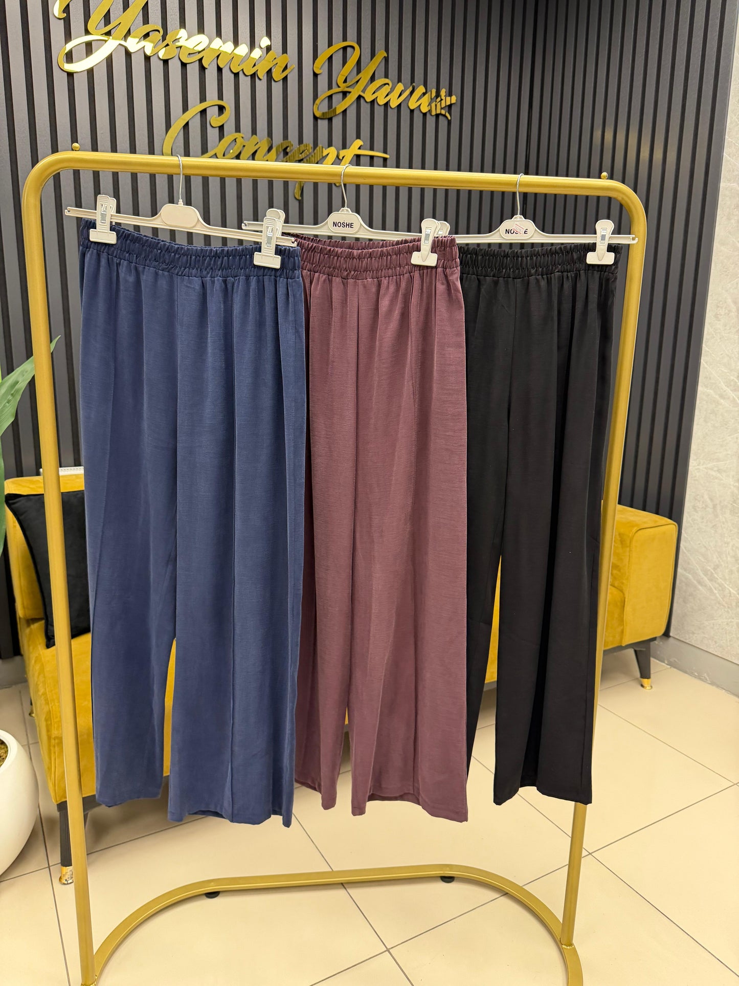 Noşhe İpek kupra bol paça pantolon beli lastikli Kod:4649