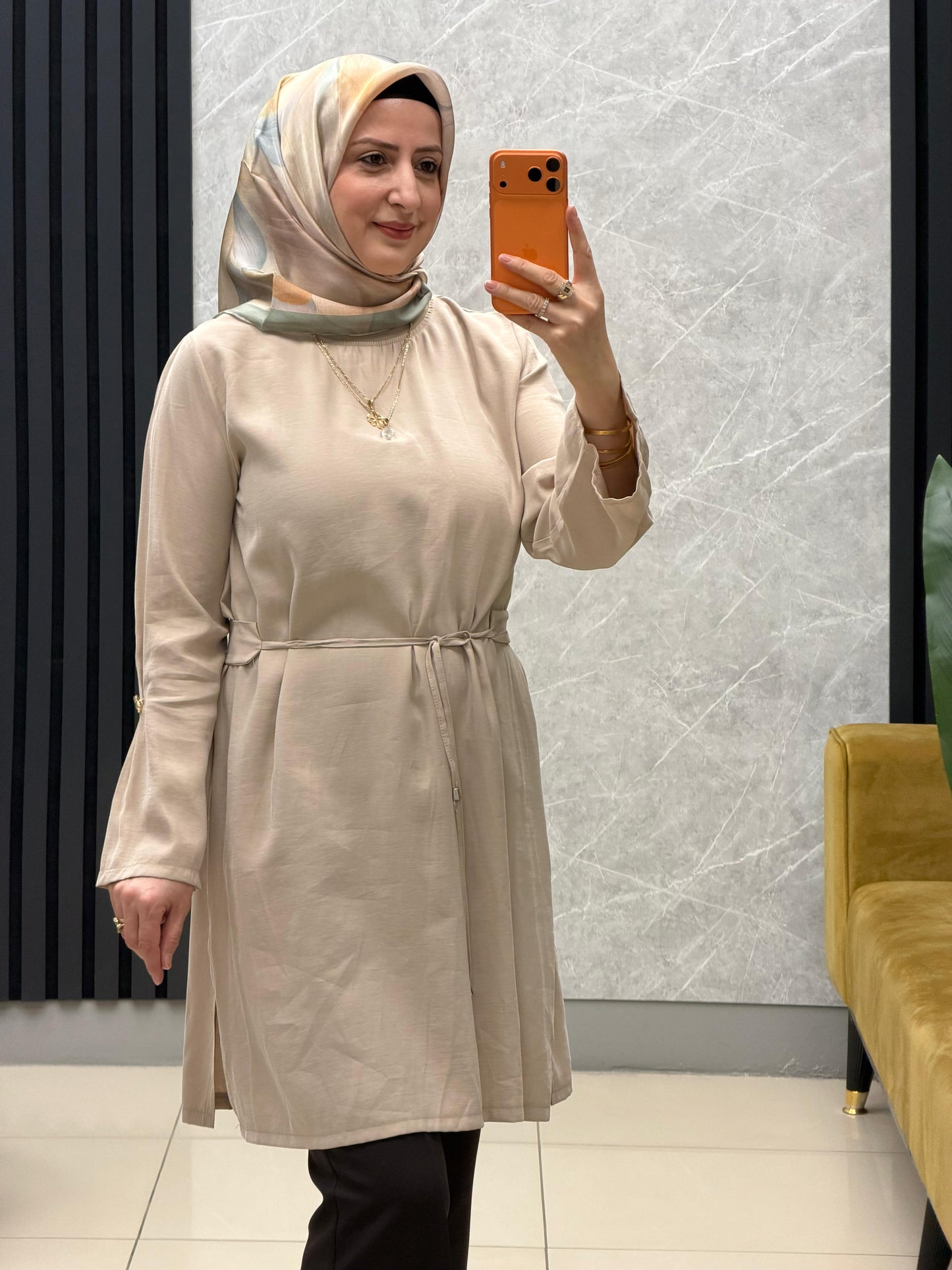 Noshe Kuşaklı ipek kupra tunik 4655