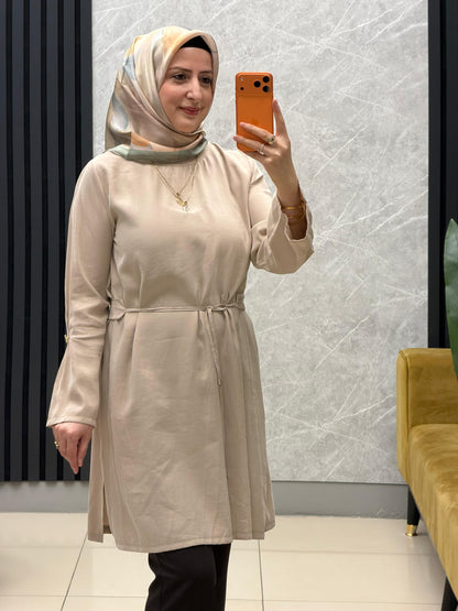 Noshe Kuşaklı ipek kupra tunik 4655