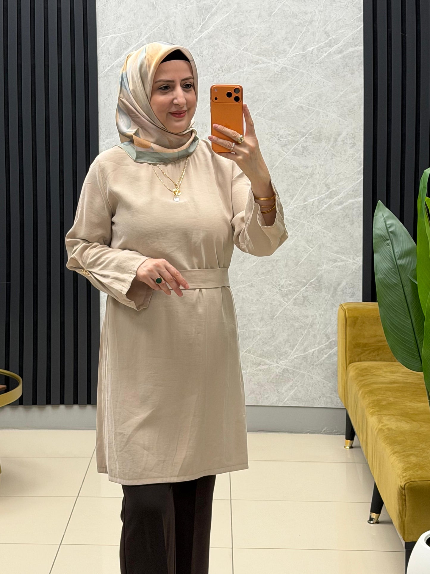 Noshe Kuşaklı ipek kupra tunik 4655