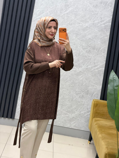 Miss esse serpme taşlı jakarlı tunik Kod: 3284