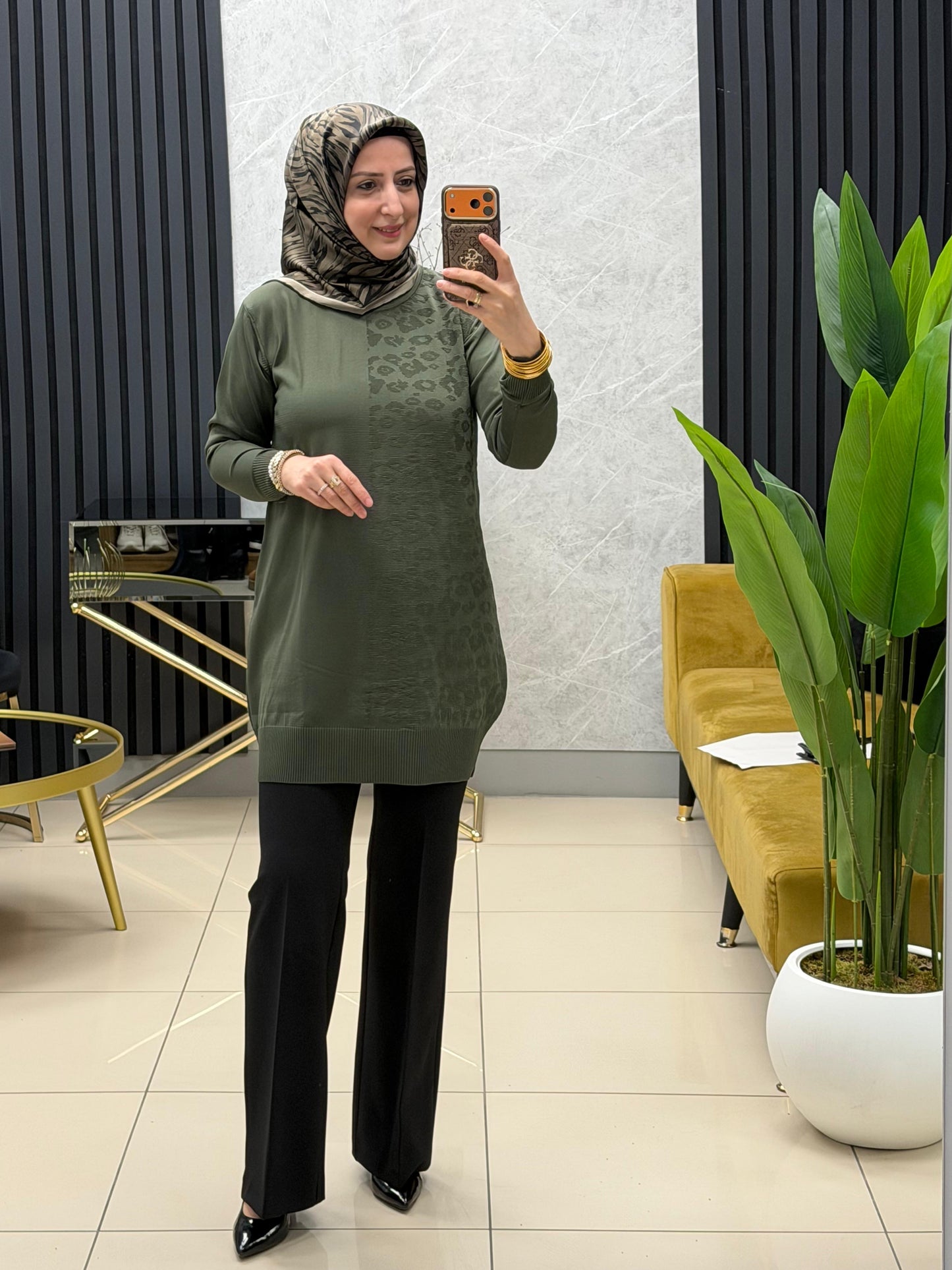 Tuğra tek taraflı leopar tunik