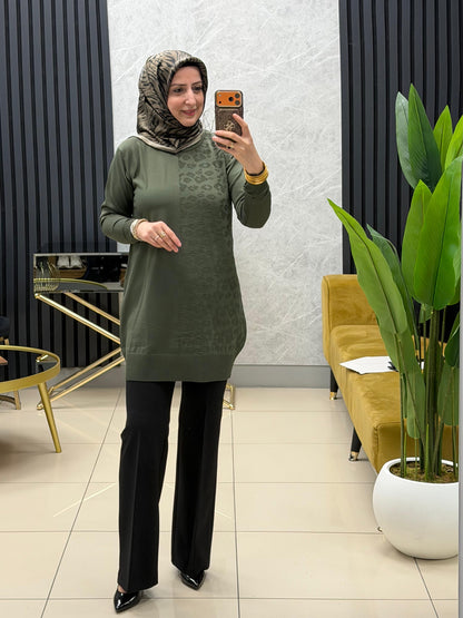 Tuğra tek taraflı leopar tunik