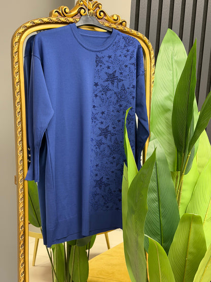 Soguk iplik merserize yıldızlı tunik