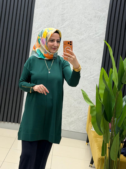 Tuğra Soğuk iplik merserize fermuarlı tunik