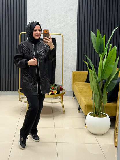 Pureva jakar çeketli bonber çeketli 3 lü takım