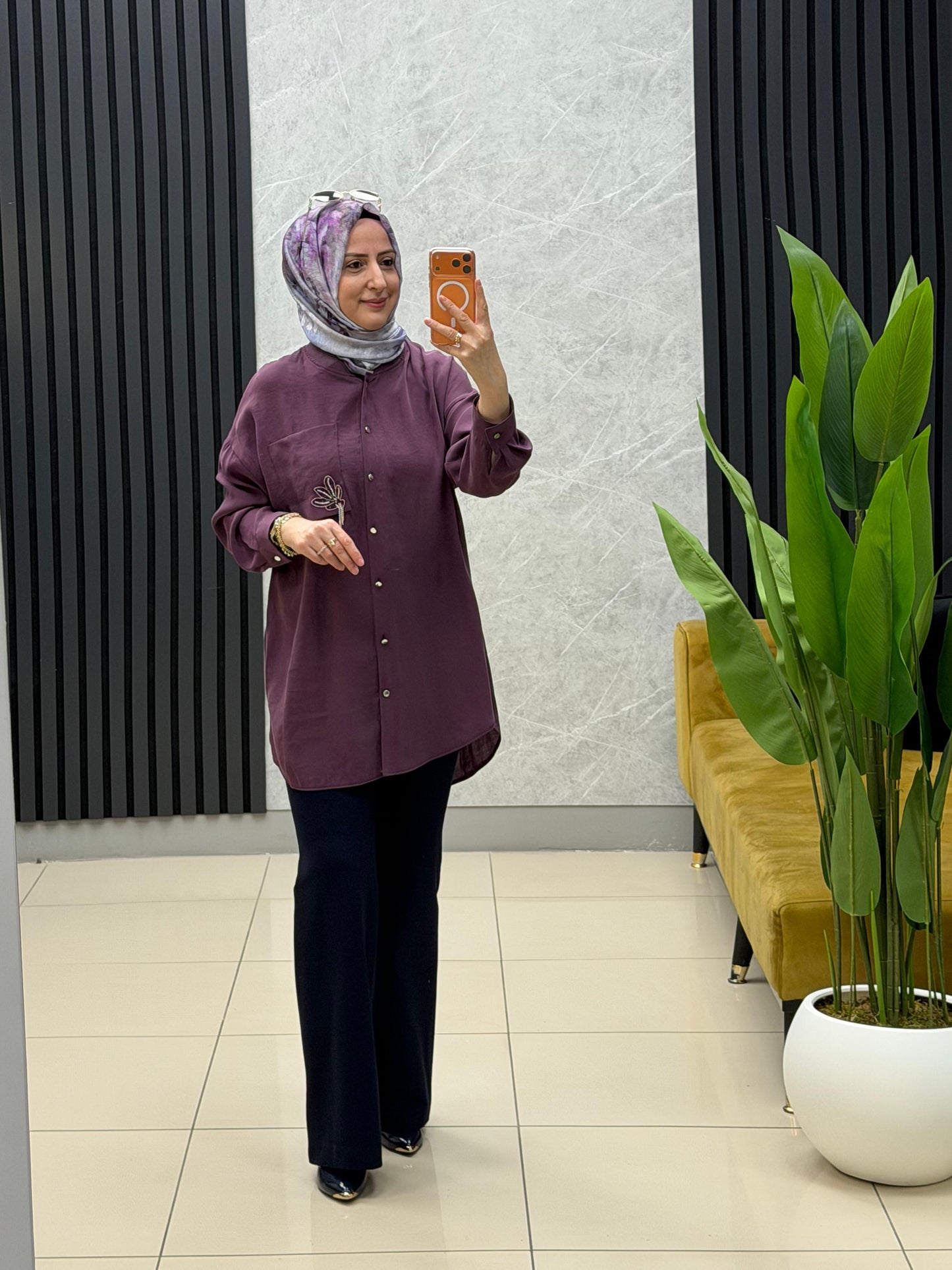 Puane cep detaylı boncuk işlemeli/gömlek tunik 
Kod:10763