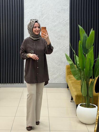 Puane cep detaylı boncuk işlemeli/gömlek tunik 
Kod:10763