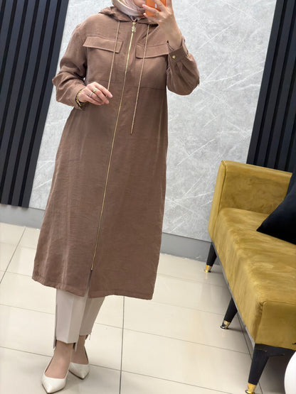 Armine trend  kapüşonlu taşlı iplik gold fermuarlı kap
Kod: 26YT503