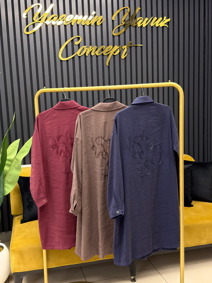 Armine trend uzun boy arkasi nakışlı kupra  gömlek
Kod: 26yt418