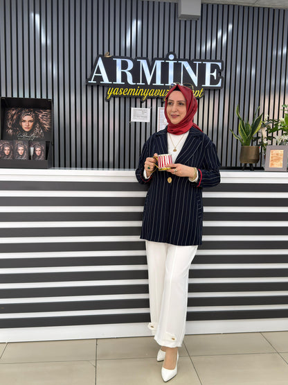 Armine çizgili spor ceketli pantolonlu takım. kod: 26YT643