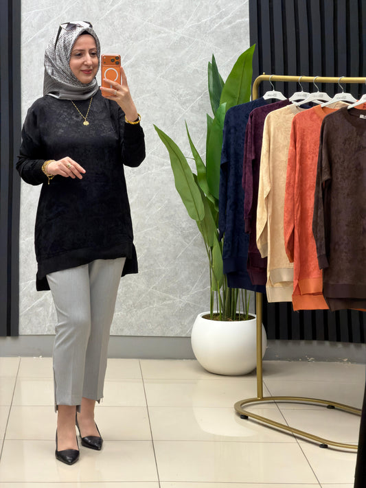 Kado jakarli kendinden desenli ribanalı tunik
Kod: 262926